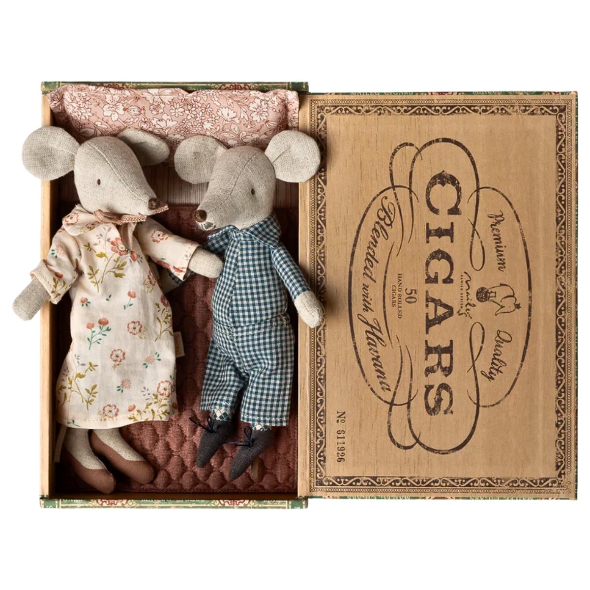 Maileg Grandma And Grandpa Mice In Cigar Box
