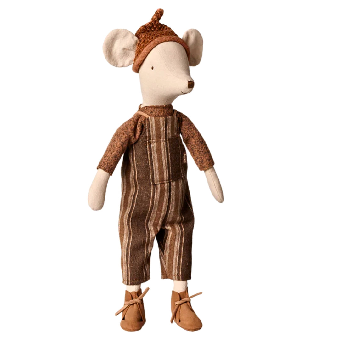 Maileg Mouse Medium - Overalls & Sweater - Brown (2026) - Australia