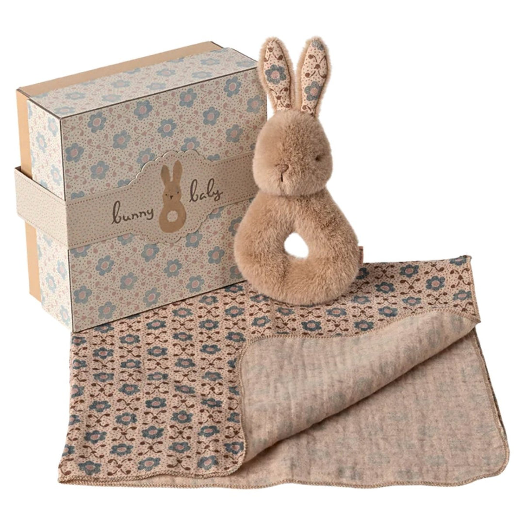 Maileg Rabbit Rattle & Comforter Set - Cream Peach (2025) from Australia