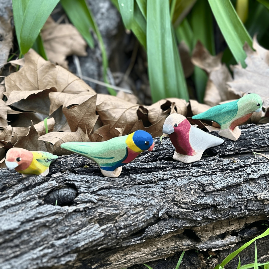 Nom Handcrafted Wooden Toys, Australian Animal Figures for Small World Play in an Outdoor Setting, Available Online