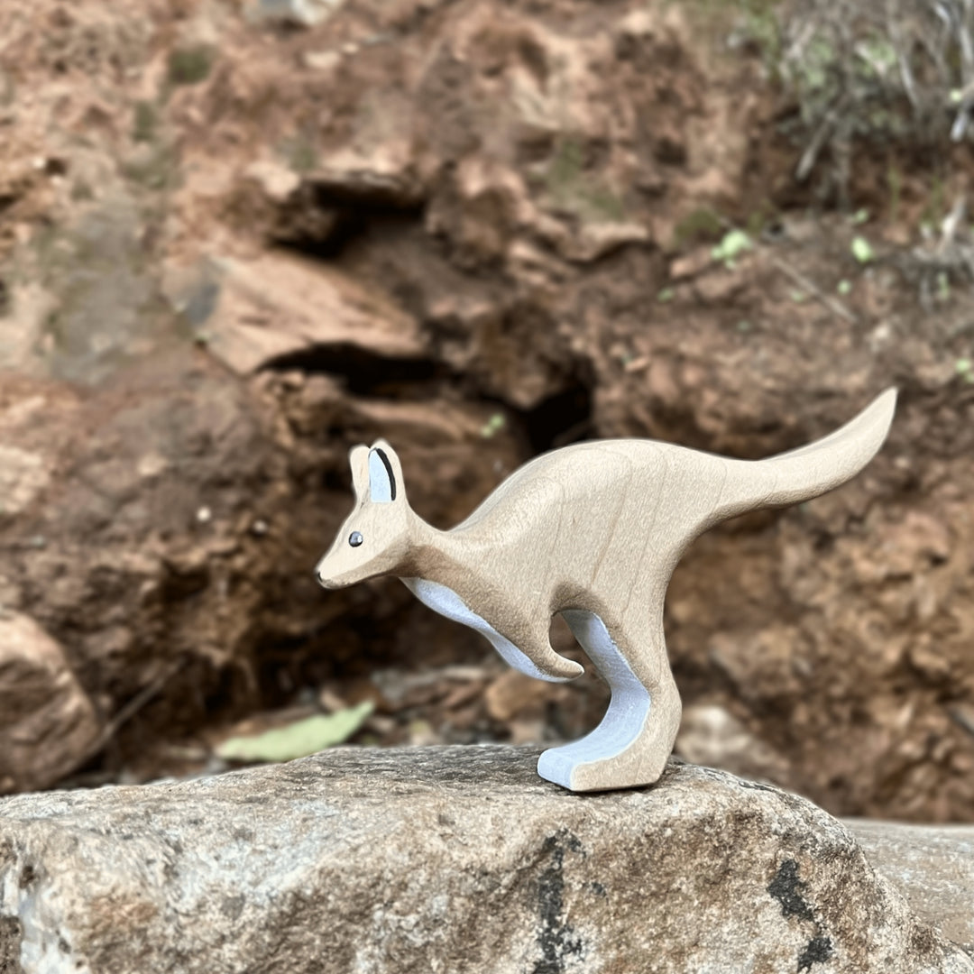 Nom Handcrafted Wooden Toys, Australian Animal Figures for Small World Play in an Outdoor Setting, Available Online