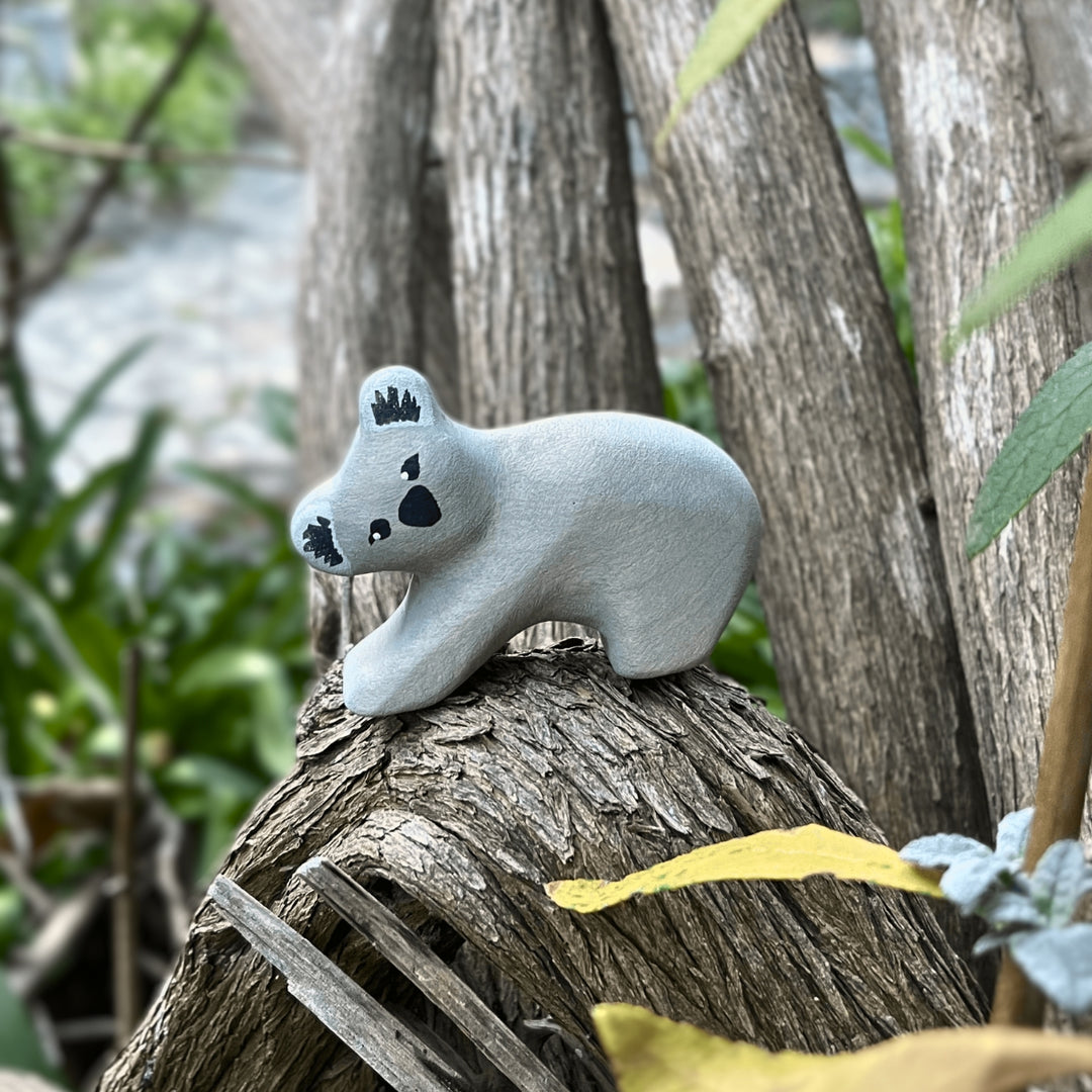 Nom Handcrafted Wooden Toys, Australian Animal Figures for Small World Play in an Outdoor Setting, Available Online