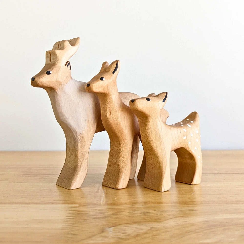 NOM Handcrafted Reindeer Set Buck, Doe, Fawn Wooden Toy Figures for Small-World Play from Australia