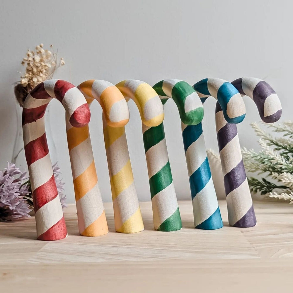NOM Handcrafted Candy Cane Wooden Toy Figure for Small-World Play from Australia