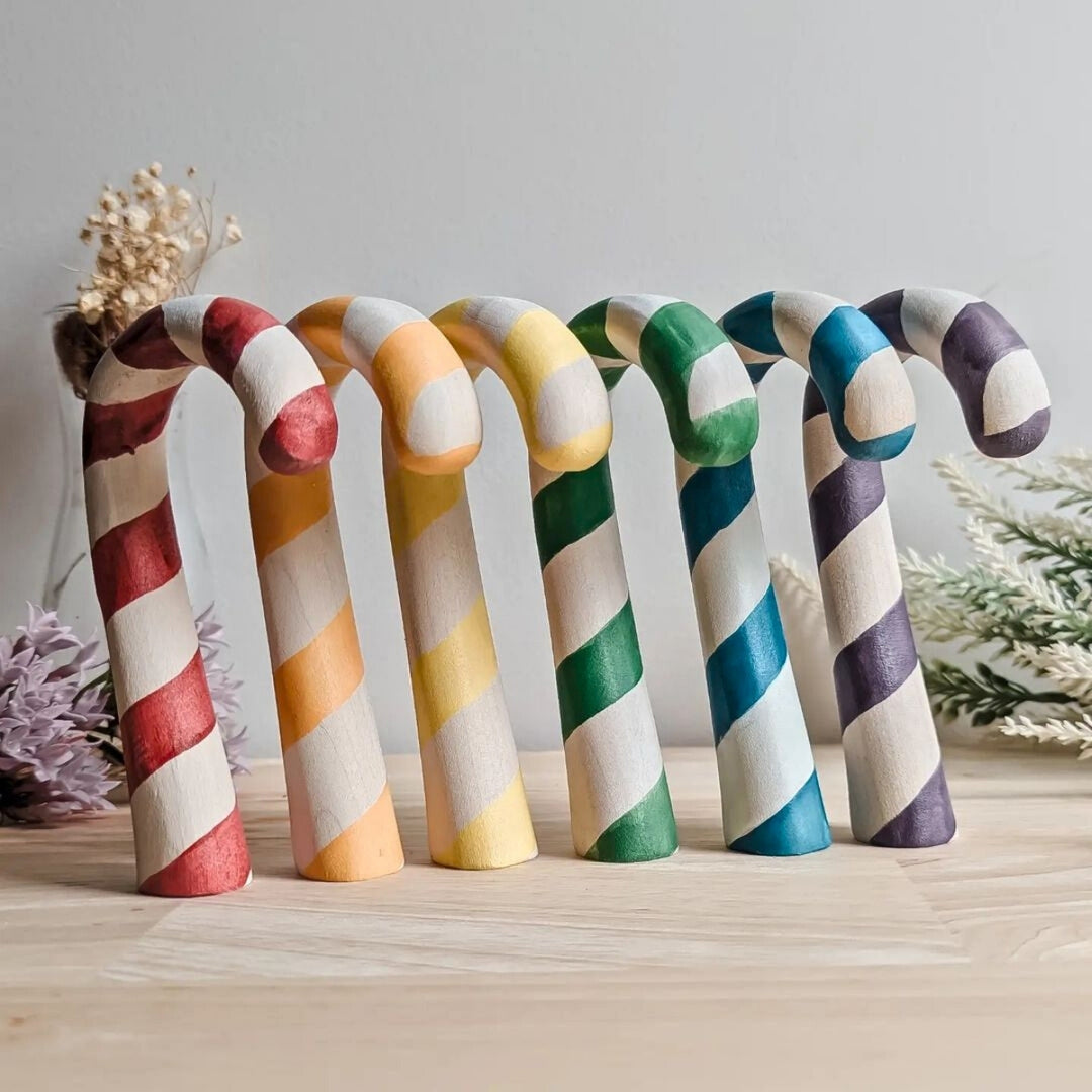 NOM Handcrafted Candy Cane Wooden Toy Figure for Small-World Play from Australia