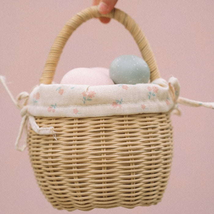 OEKBAS-RAT-CR-O Olli Ella Berry Bunny Basket with Lining - Pansy (Straw)