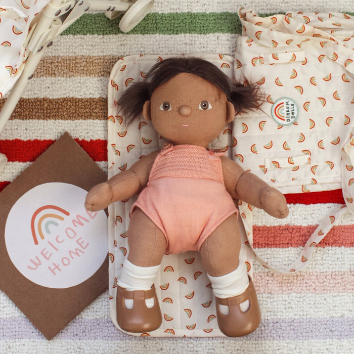 OETDLA-CAR-RP-P Olli Ella Carrie Convertible Changing Bag and Mat  - Rainbow