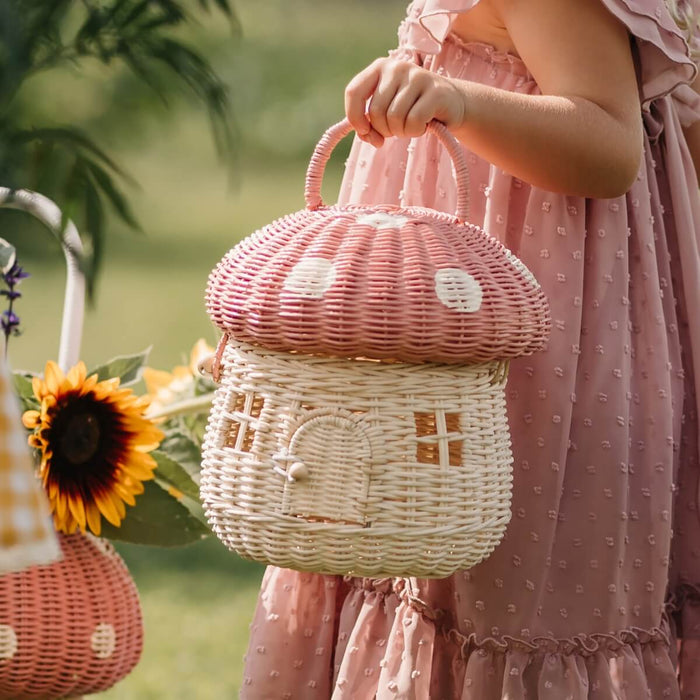 OEKTOY-MSH-MK-O Olli Ella Rattan Mushroom Basket - Musk