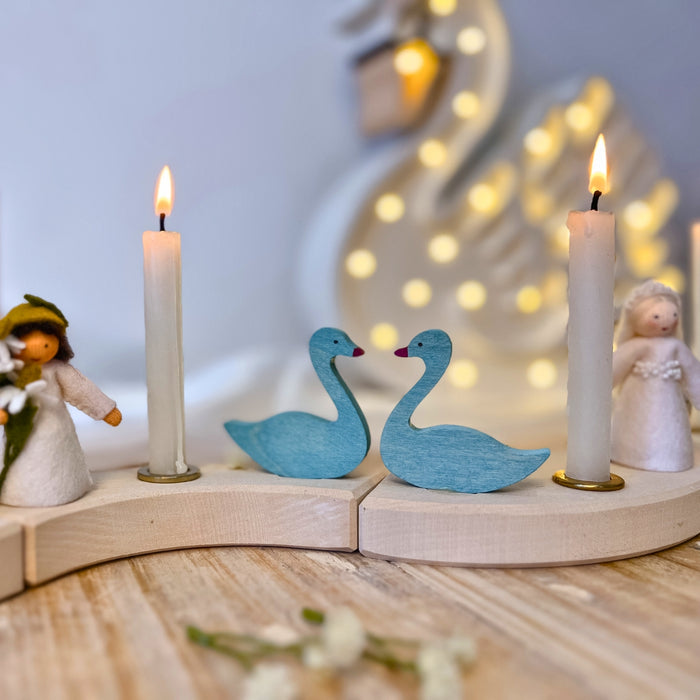 Grimm's Swan Candle Holder Decoration and White Cream Candle - Online, Australia