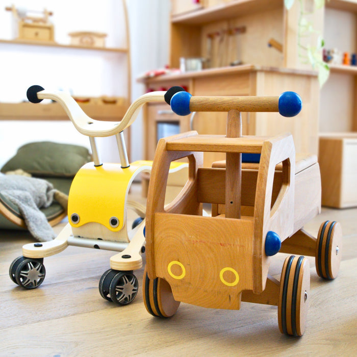 DY-180015 Dynamiko Wooden Ride On Toy Car Transporter Fred Blue