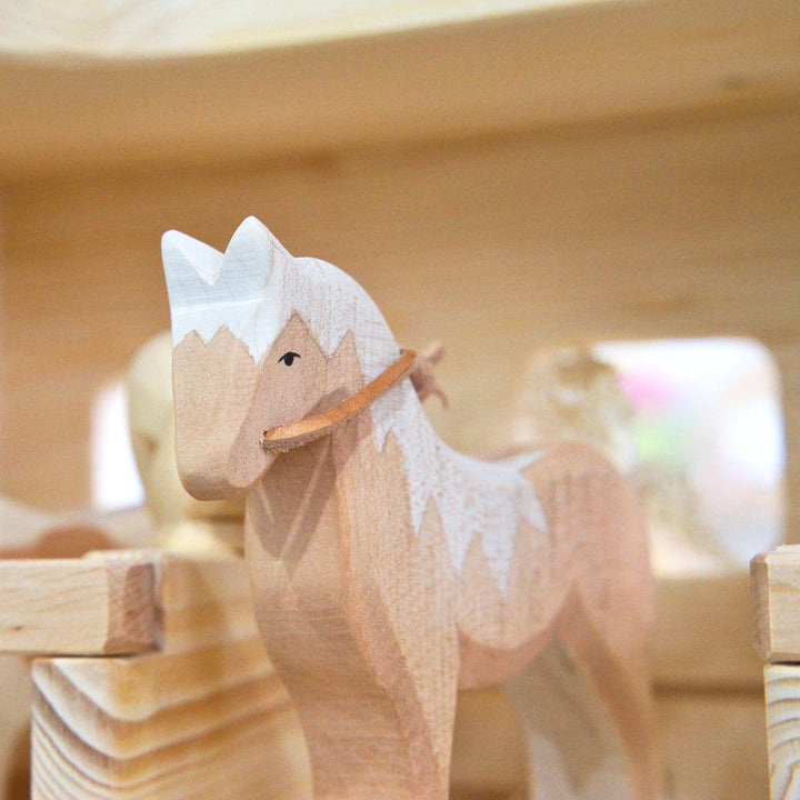 BumbuToys Handcrafted Wooden Farm Animals Blond Horse from Australia