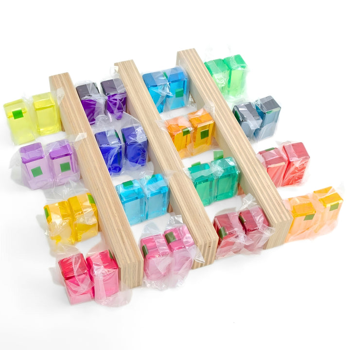 Translucent Lucite Acrylic Rainbow Stones with Interlocking Wooden Slats Construction Toy Set - Australia
