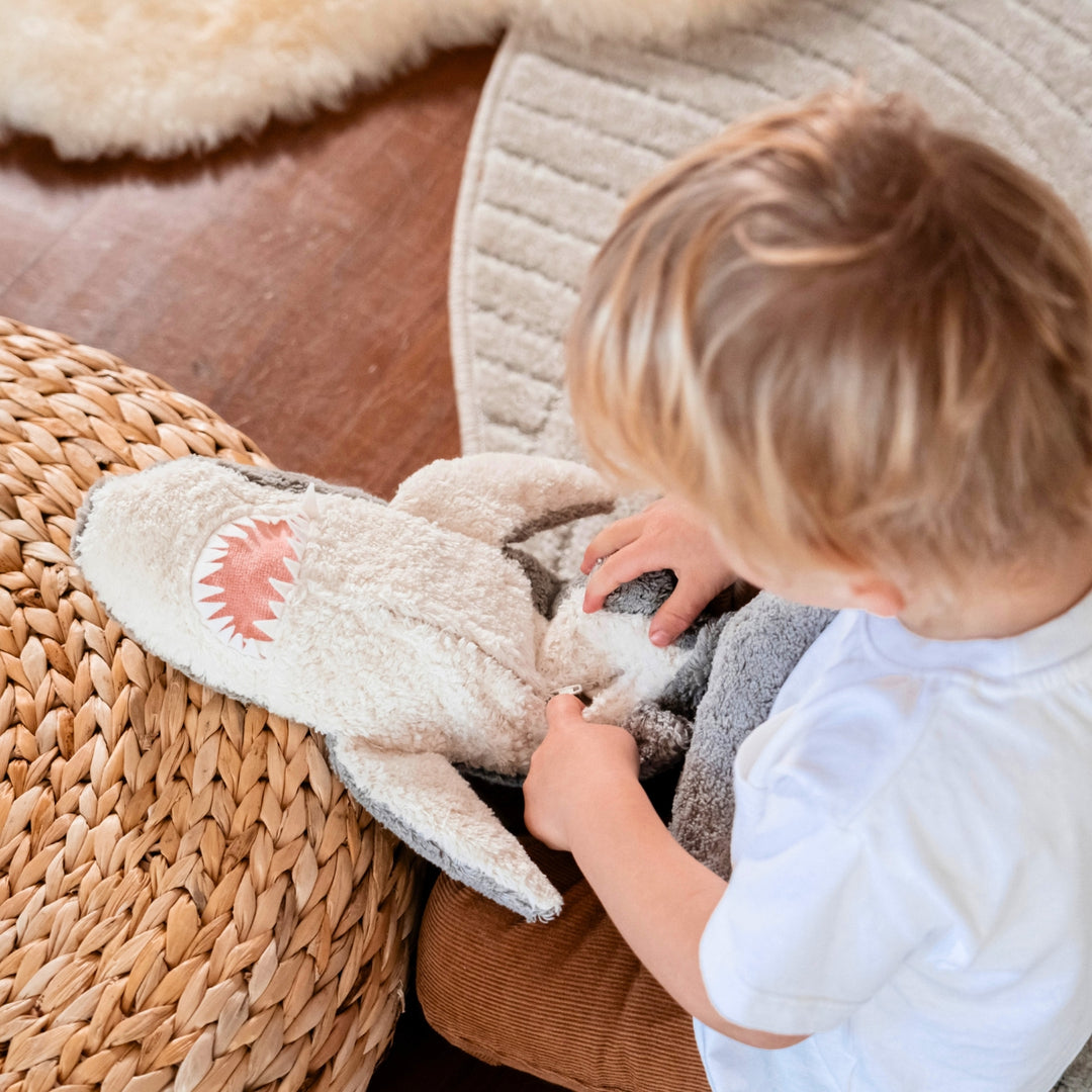 SENGER Cuddly Animal - Small Shark - Removable Heat/Cool Pack - Natural Organic Soft Toy - Online, Australia
