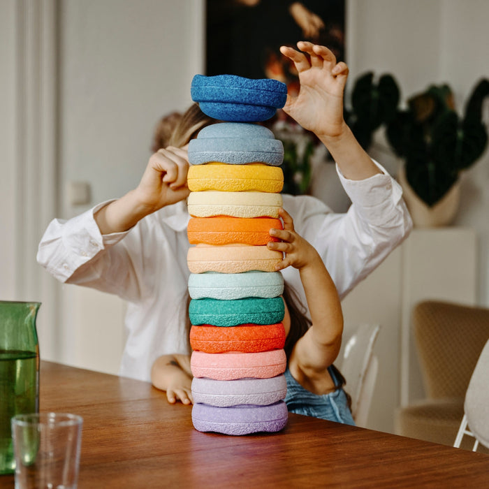 Stapelstein Balance Stepping Stones Original Mini, Set of 6, Rainbow Pastel from Australia