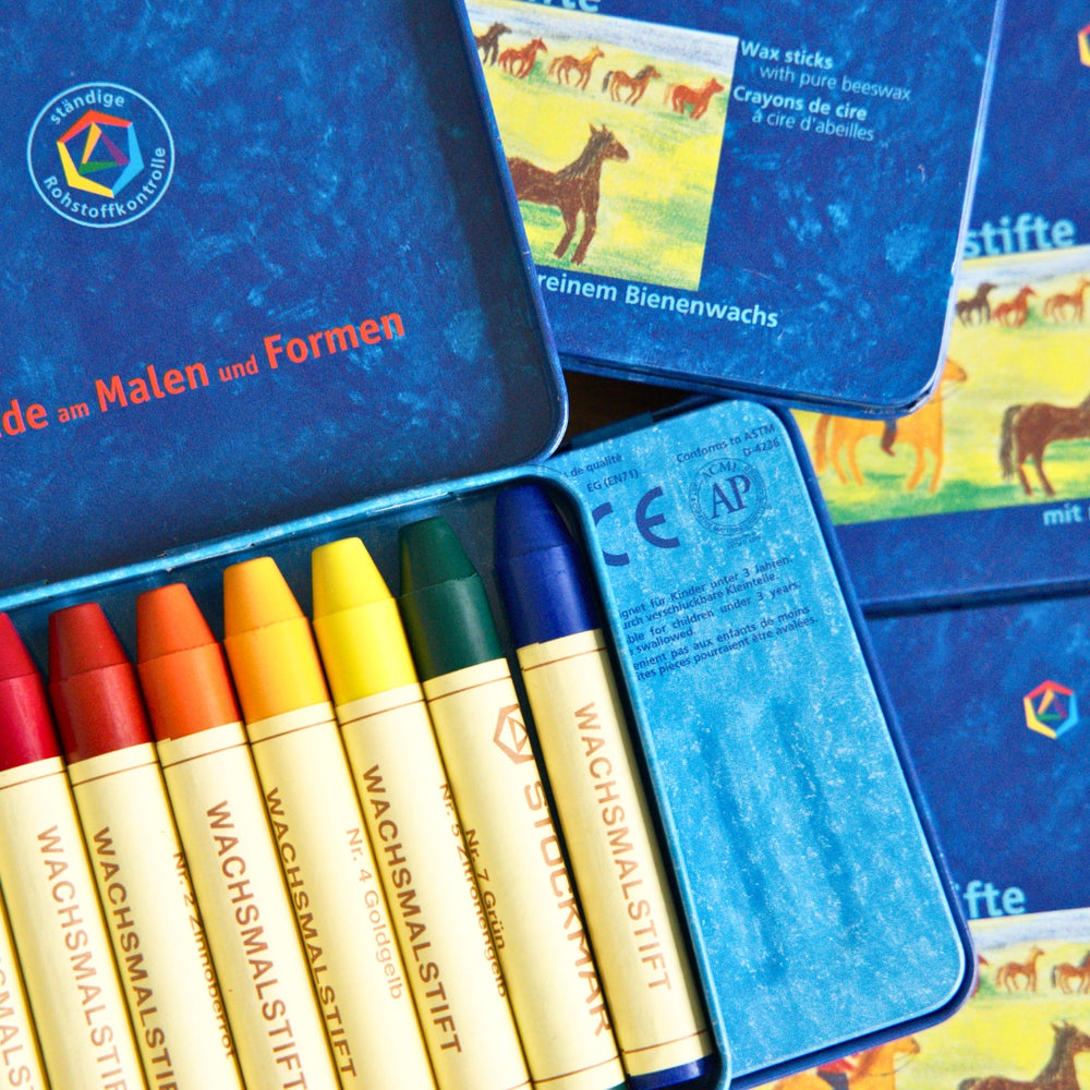 STOCKMAR Wax Stick Crayons - 8 Sticks in Tin, Waldorf Mix