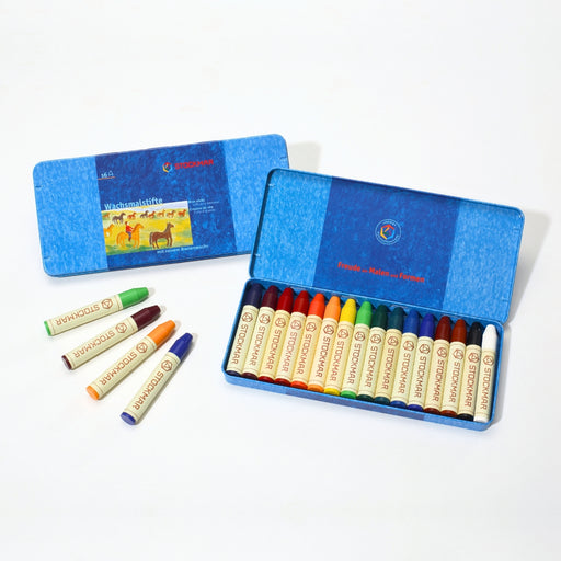 85032000 STOCKMAR Wax Stick Crayons - 16 Sticks in Tin, Extended Standard Mix