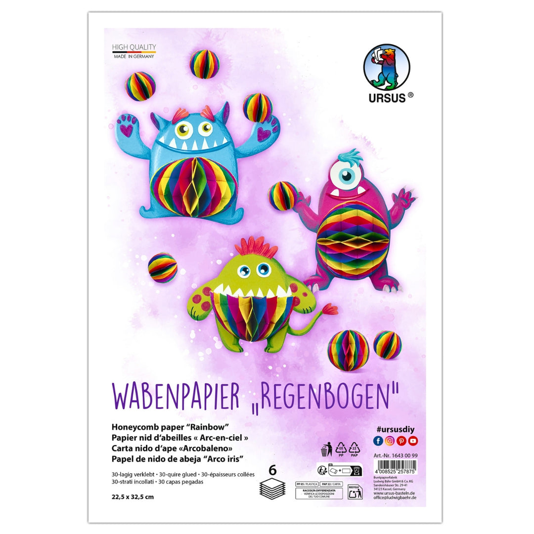 URSUS Honeycomb Paper - Set of 6 - Rainbow - Paper Products, Online - Australia