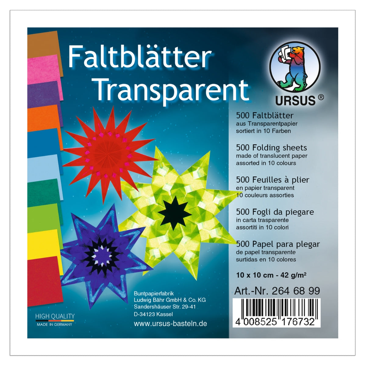 URSUS Sheer Folding Paper - 500 Sheets, 10 Colours — Oskar's Wooden Ark