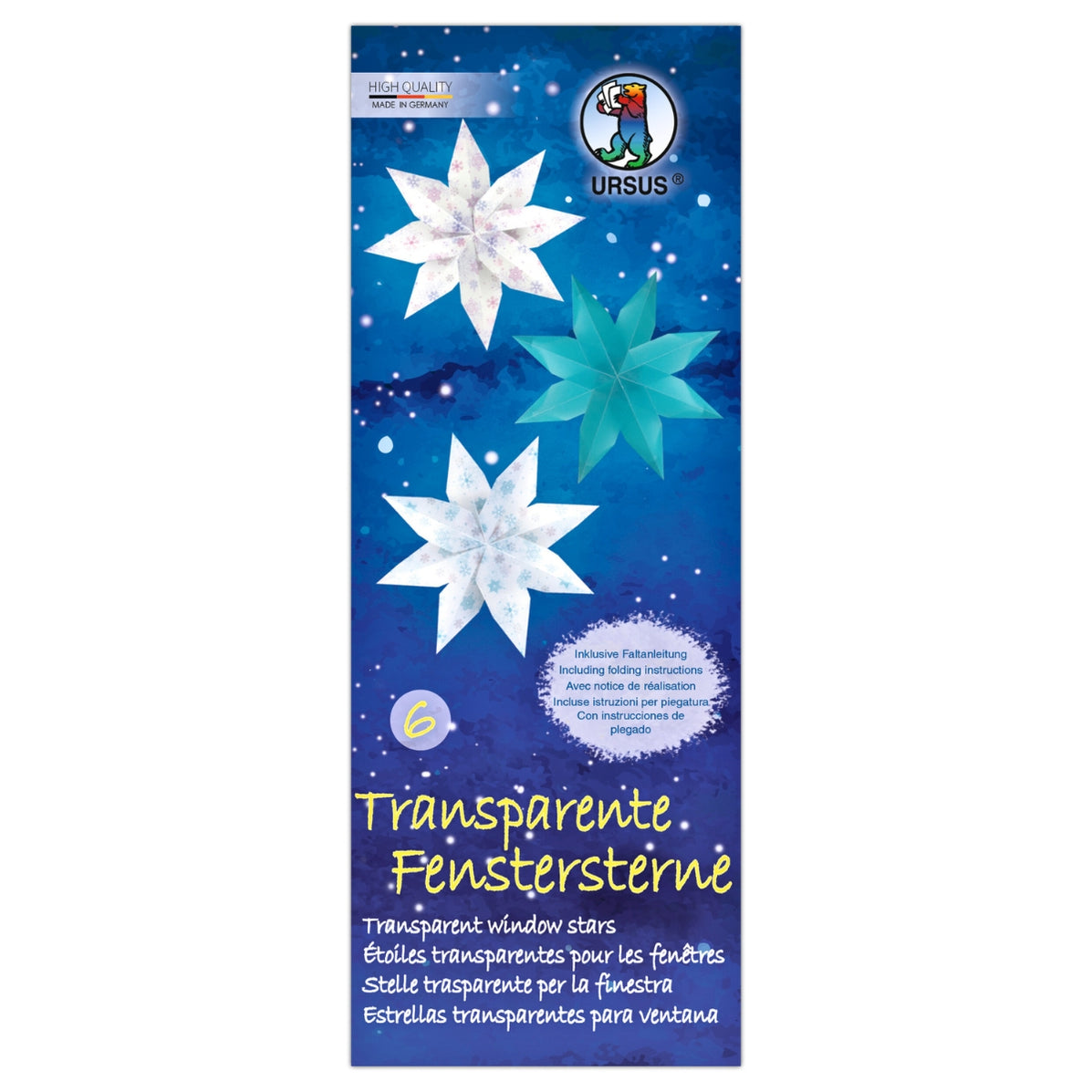 Ursus Paper Snowflakes Bastelset – 6 Schneeflocken, Rot/weiß/silber, Inkl. Anleitung