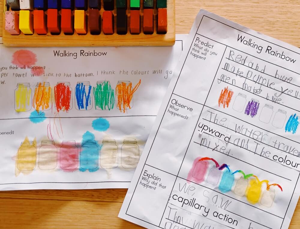 Stockmar Aquarelle Watercolours used in walking rainbow experiment for kids