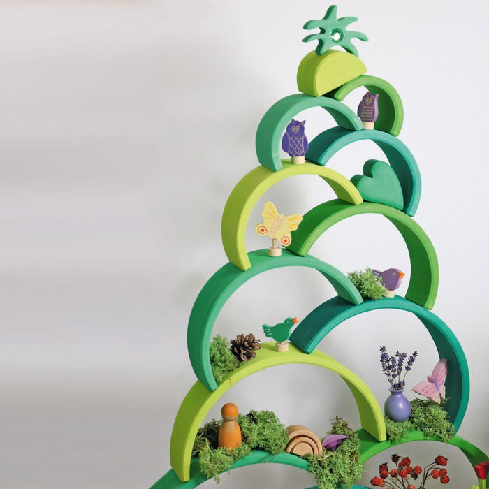 10672 Grimm's Rainbow Tunnel Forest Green Large 12 pieces with Grimm's Candle Holder Decoration