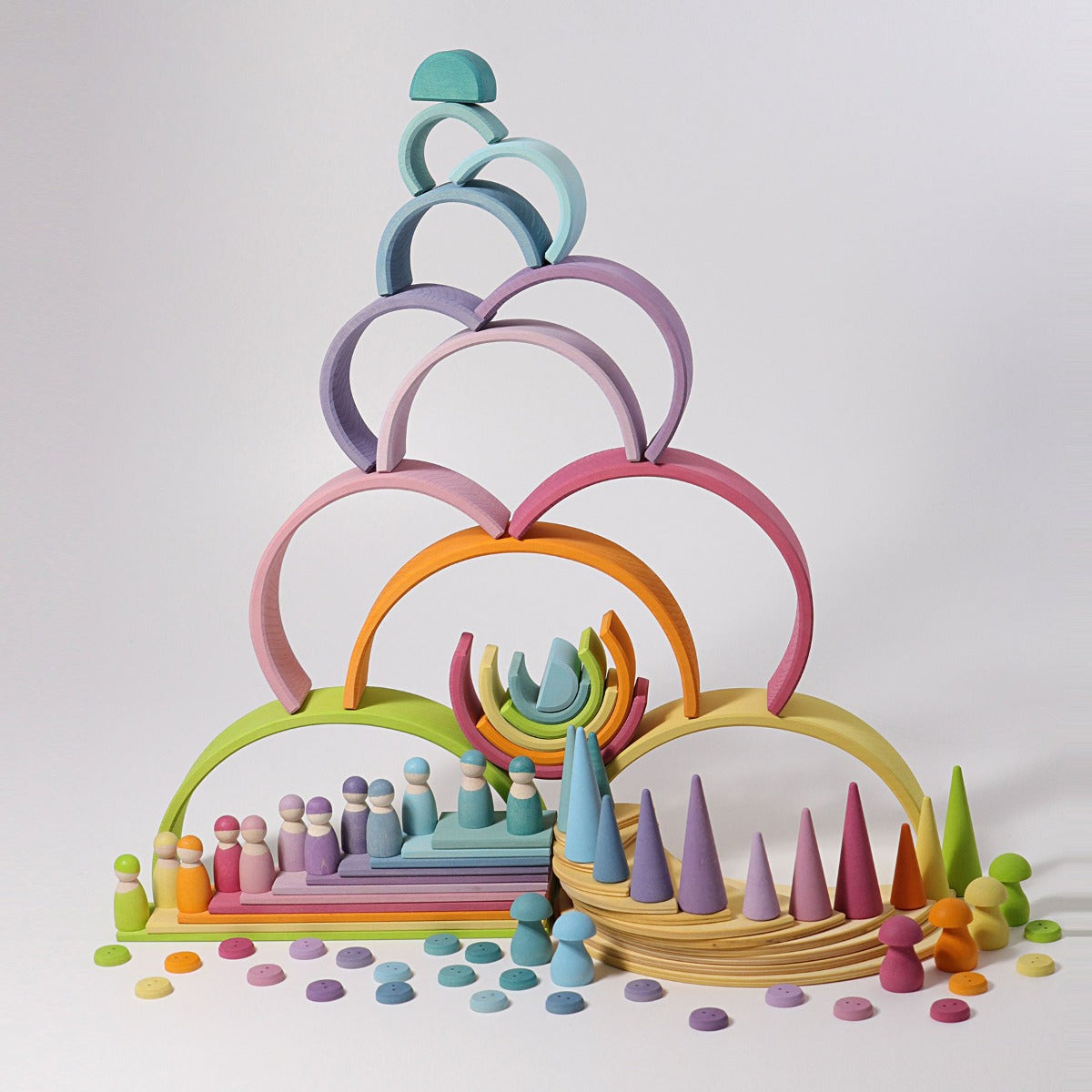 10673 Grimms Large Pastel Rainbow Tunnel 12 pieces