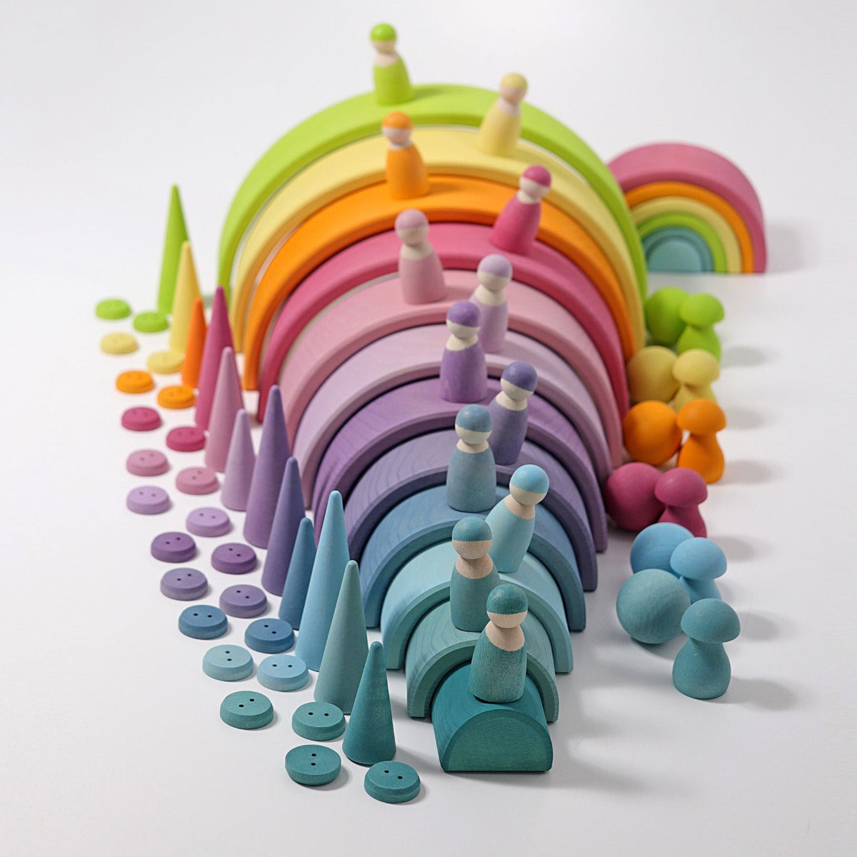 10673 Grimms Large Pastel Rainbow Tunnel 12 pieces