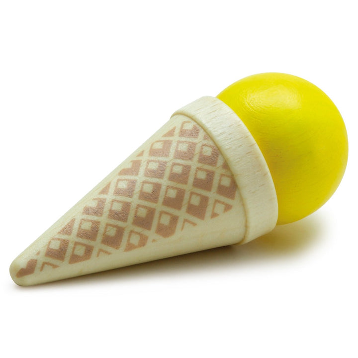 Erzi Ice Cream Cone Yellow Wooden Play Food for Children's Pretend Play from Australia