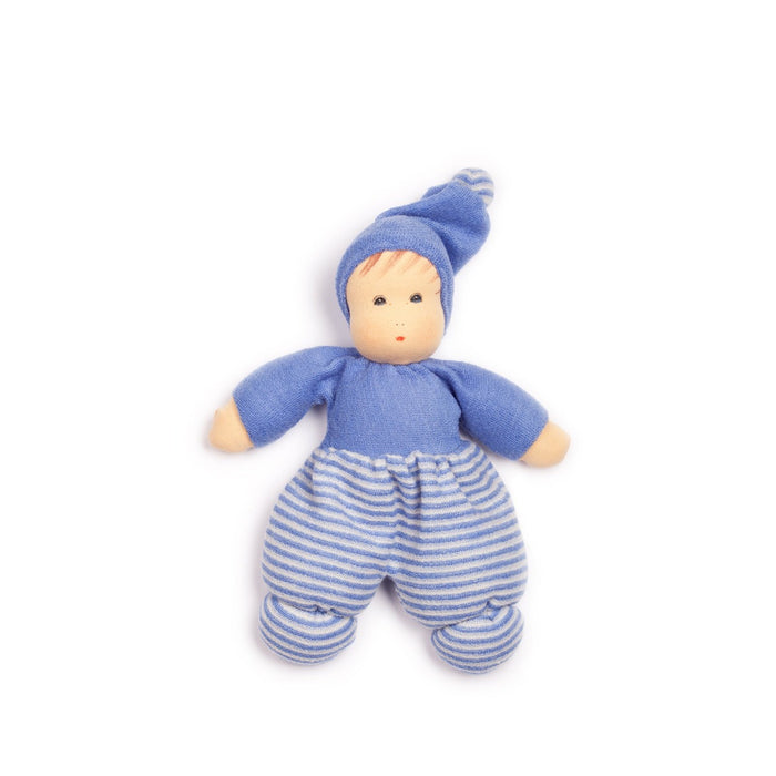 163444 Nanchen Natur Mini Mopschen Doll Blue Stripe