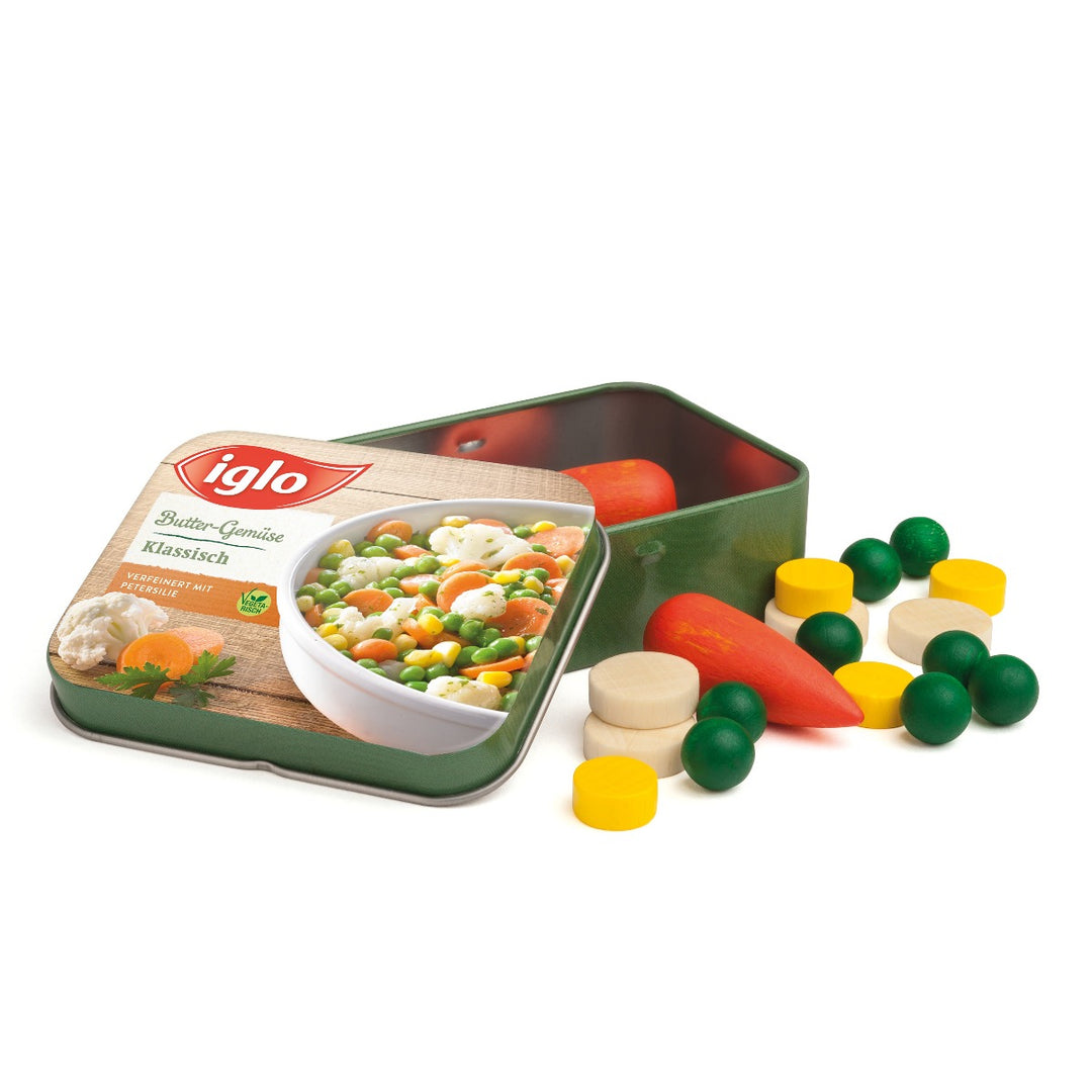 Erzi Frozen Vegetables in a Tin Wooden Play Food for Children's Pretend Play from Australia