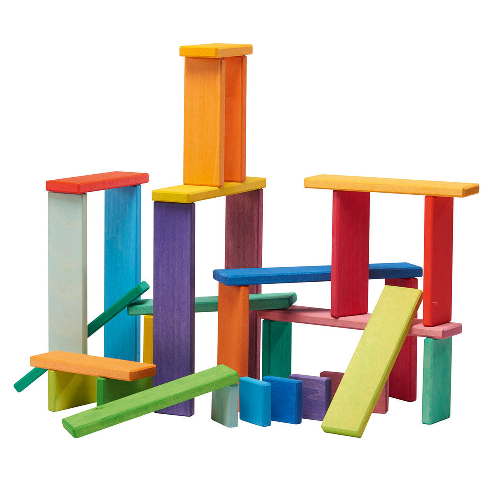 70423299 Gluckskafer Wooden Rainbow Bulding Slats in Tray 32 Pieces