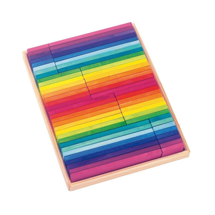 70423302 Gluckskafer Wooden Blocks - Rainbow Building slats in tray 64 pcs