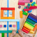 70423302 Gluckskafer Wooden Blocks - Rainbow Building slats in tray 64 pcs