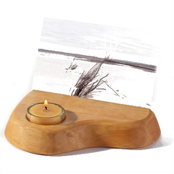 70600010 Wooden Picture or Card Holder w Glass Insert and Beeswax Tealight Candle
