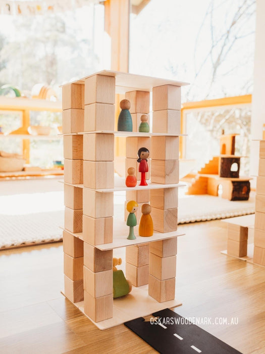 Just Blocks Wooden Blocks Medium Pack 166 Pieces with Cliques Wooden Peg Dolls and Grapat Nins