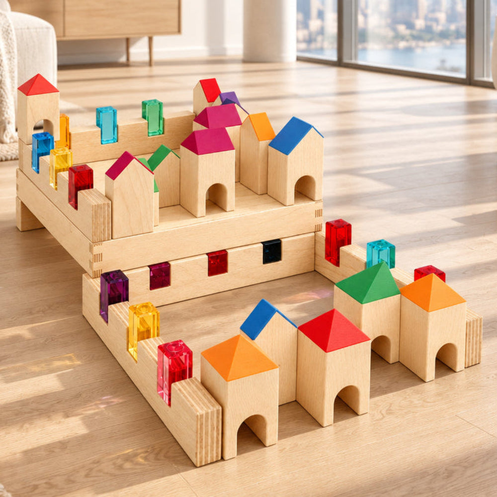 Regenbogenland Knights Castle - Premium Interlocking Wooden Construction Set - Australia