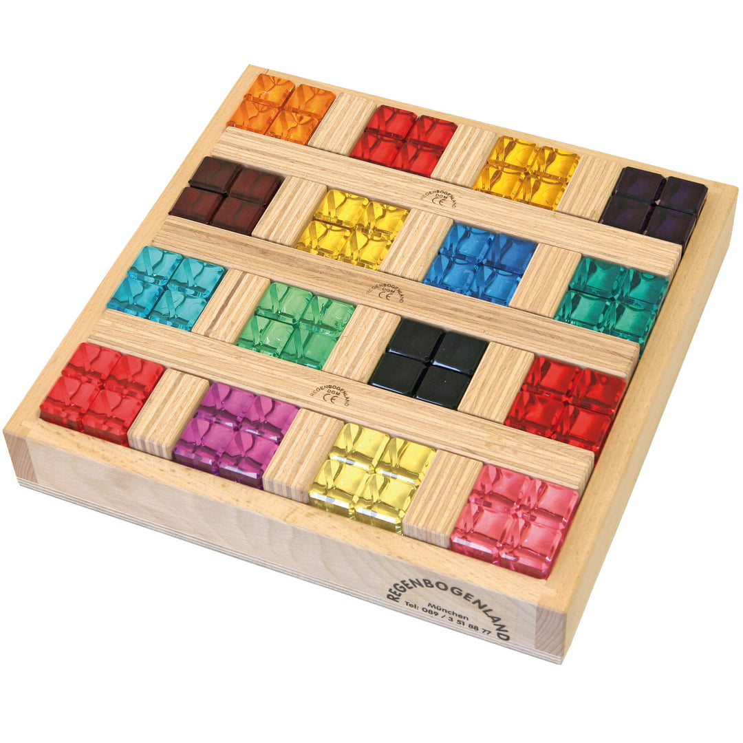 Translucent Lucite Acrylic Rainbow Stones with Interlocking Wooden Slats Construction Toy Set - Australia