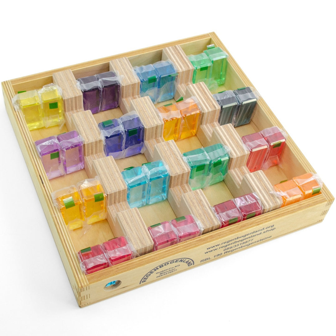 Translucent Lucite Acrylic Rainbow Stones with Interlocking Wooden Slats Construction Toy Set - Australia