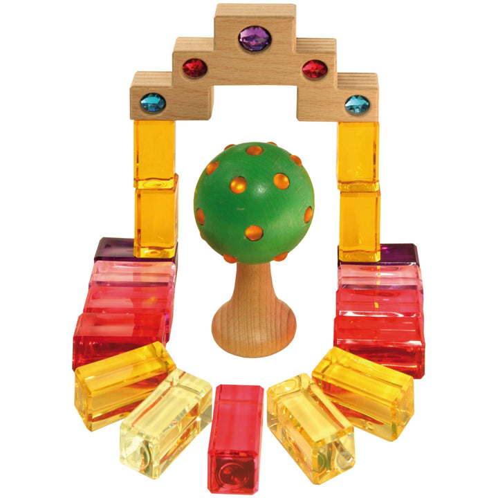 Translucent Lucite Acrylic Rainbow Stones with Interlocking Wooden Slats Construction Toy Set - Australia