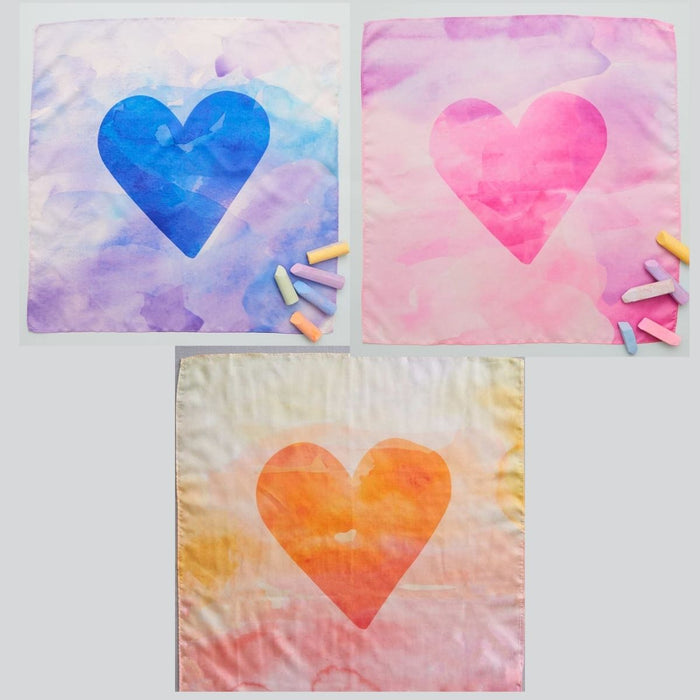 SS-502201 SS-5021032O SS-502202 Sarah's Silks Mini Playsilks Heart Orange, Blue and Pink