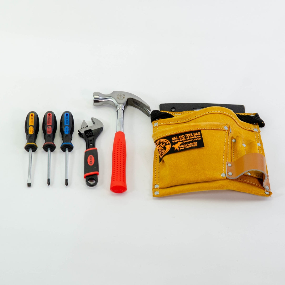 CORVUS Tool Kit 01, Set Piccolo Martello Per Bambini, Con Livella E Chiodi, Giocattolo Per Piccoli Artigiani 6+ Anni