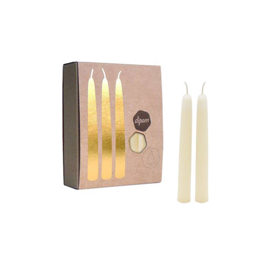 95102514 Dipam Beeswax Ivory Birthday Ring Candles11x1.3cm H20W. Burn time 2.5hrs. Box of 20