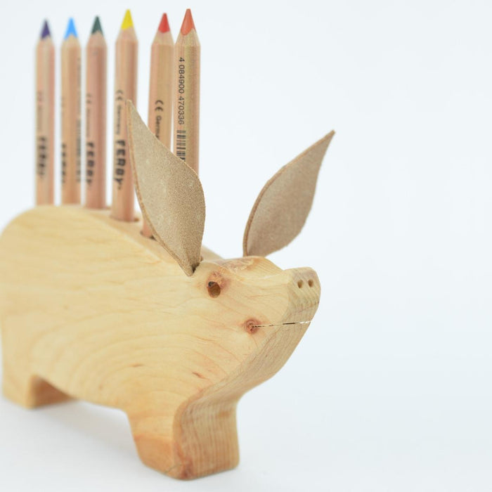 74001612 Drei Blatter Wooden Pencil Holder - Pig