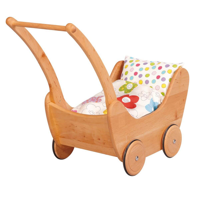 70421925 Gluckskafer Childrens Wooden Push Walker / Doll Pram - large inc bedding