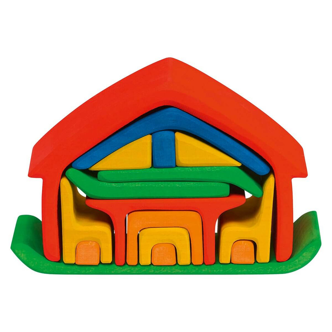 70423266 Gluckskafer Wooden Blocks - All-in-1 House Red 17 pcs 22x7x15cm