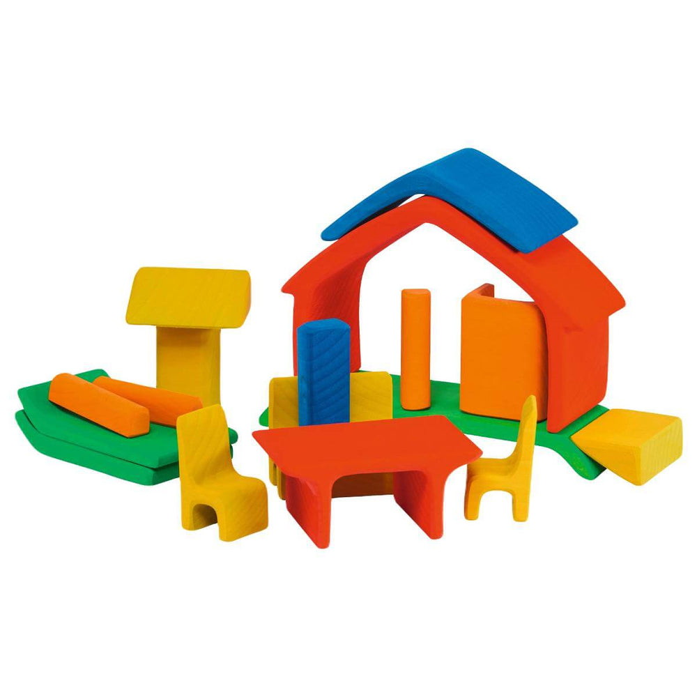 70423266 Gluckskafer Wooden Blocks - All-in house red 17 pcs 22x7x15cm