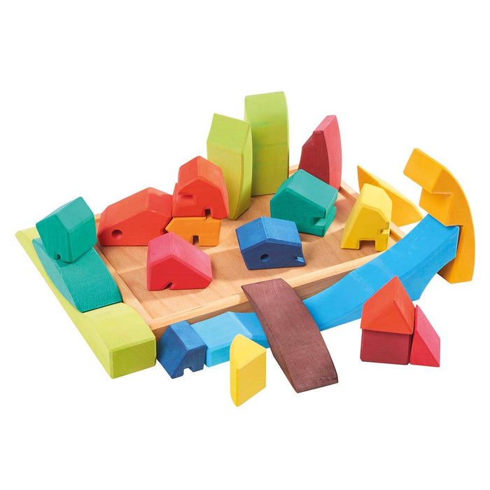 70423273 Gluckskafer Wooden Blocks - Fantasy Landscape, 23 Parts in Tray, 27x19x5cm