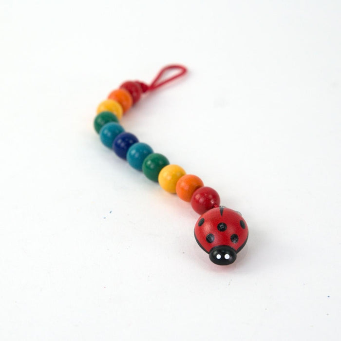 NI-520080 Gluckskafer Wooden dummy chain w ladybird clip - Rainbow