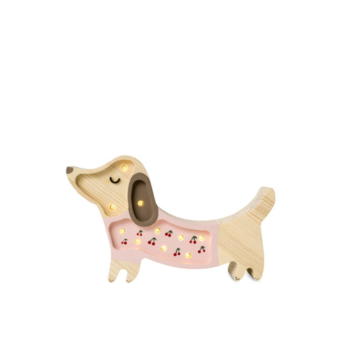 LL068-206 Little Lights Dachshund Sausage Dog Puppy Table Lamp - Mini Cherries On Pink