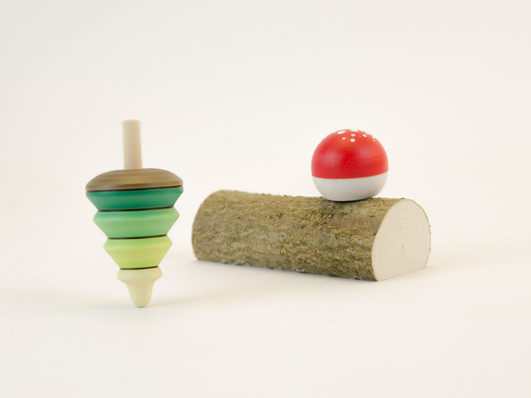 Mader Wooden Spinning Top Set - Tree & Toadstool Turn Top on Branch